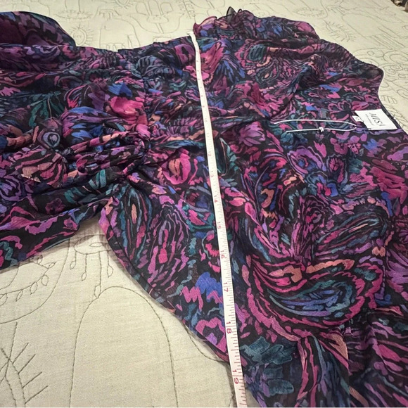 NWT MISA Colette Midi Flutter Sleeve Dress Floral  Ruched Size XS Flora Electric - Picture 11 of 11